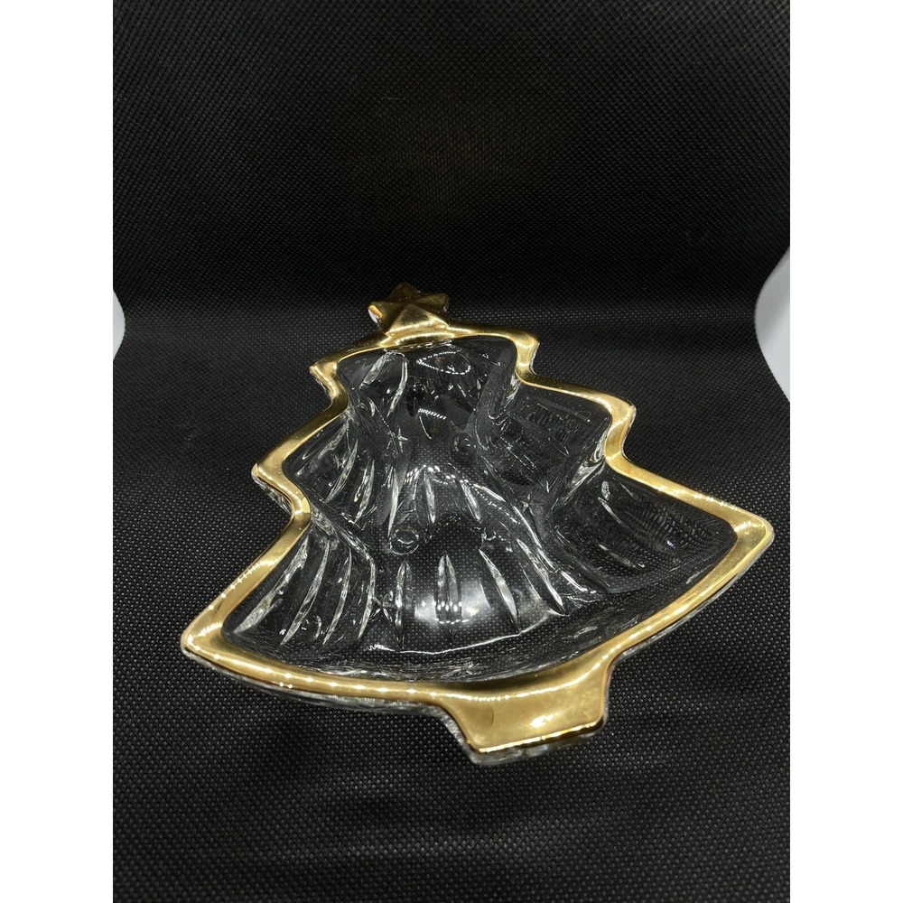 Studio Nova Christmas Tree Shaped Gold Trimmed Glass Candy‎ Dish 6"
